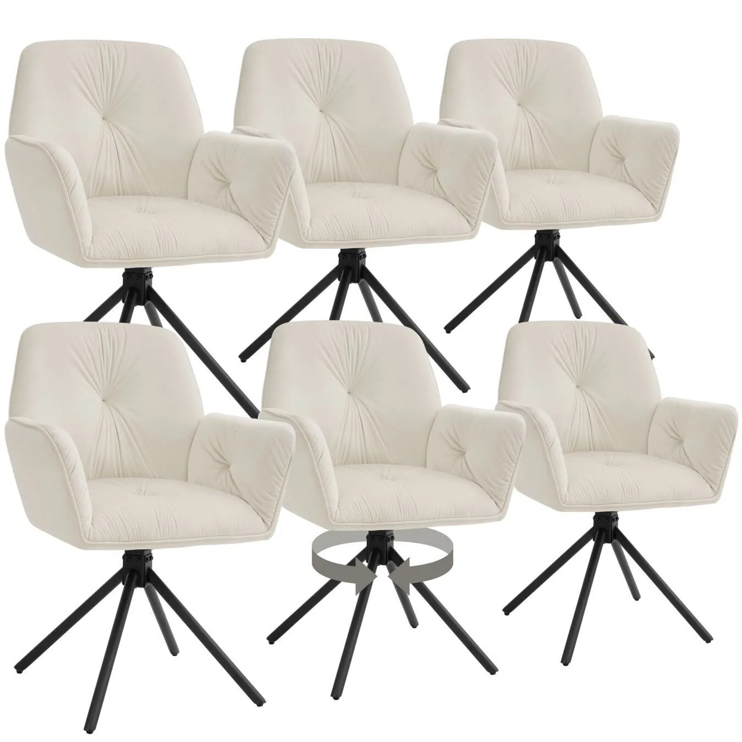 Tectake Drehbarer Armlehnstuhl Lenia In Samtoptik Gepolstert 360° Drehbar Höhenverstellbare Kunststofffüße 6Er Set 54 X 56 50 X 86 Cm Samtoptik