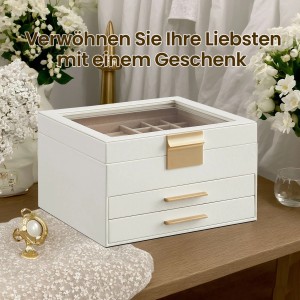 Songmics Schmuckkästchen Greeta mit 2 Schubladen Weiß-Beige