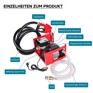 Wiltec Heizöl- Und Dieselpumpe 230V/750W 80L/Min Selbstansaugend Pumpe Pistole