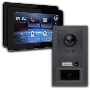 Goliath IP Video Türsprechanlage für 2 Familien in Anthrazit mit 7-Zoll-Monitor und RFID.