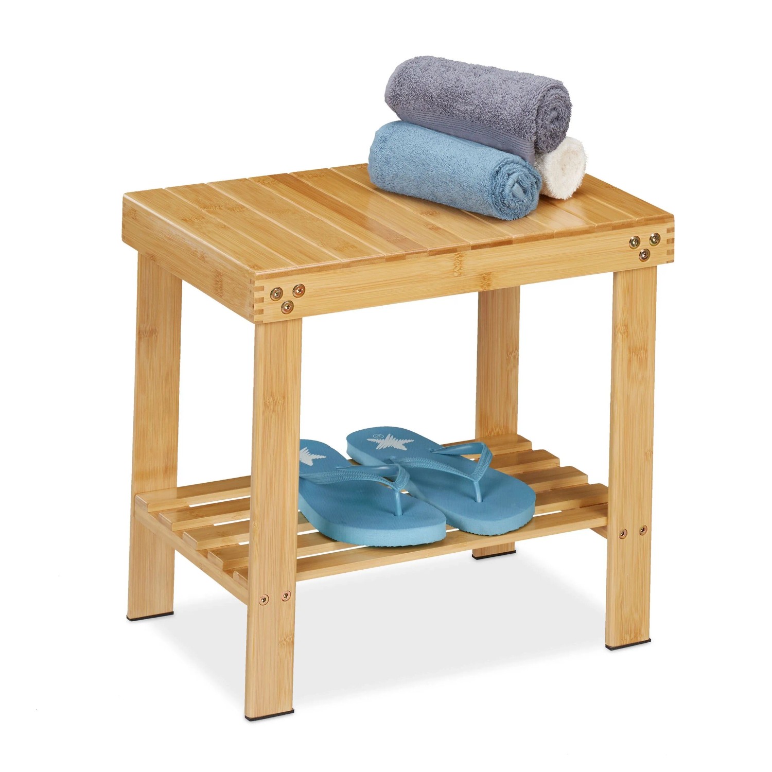Relaxdays Badhocker Bambus Natur mit Ablage 41,5 cm x 44 cm x 28 cm