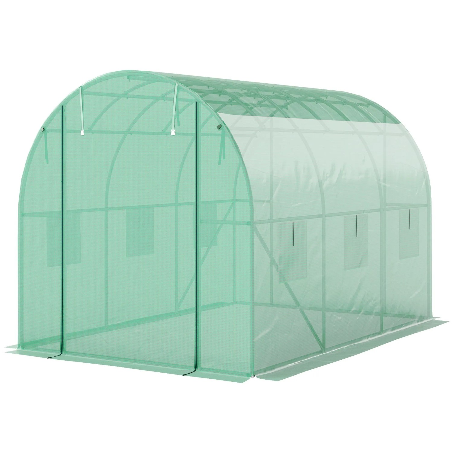 Furnicato Polytunnel Gewächshaus Mit Kunststoff-abdeckung Und Stahlrahmen Begehbares Gewächshauszelt Mit Rolltüren Grün