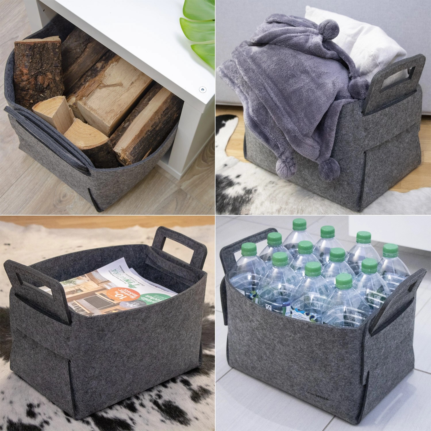 Relaxdays Filzkörbe 2er Set - Aufbewahrungskörbe 36x36x27cm Hellgrau
