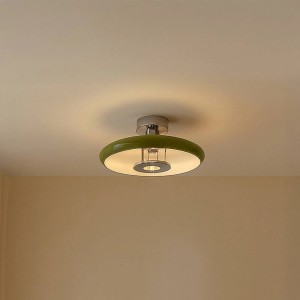 Grüne Lindby Deckenlampe Branford im Retro Vintage Design. Metall, 1-flammig, E27 Fassung.