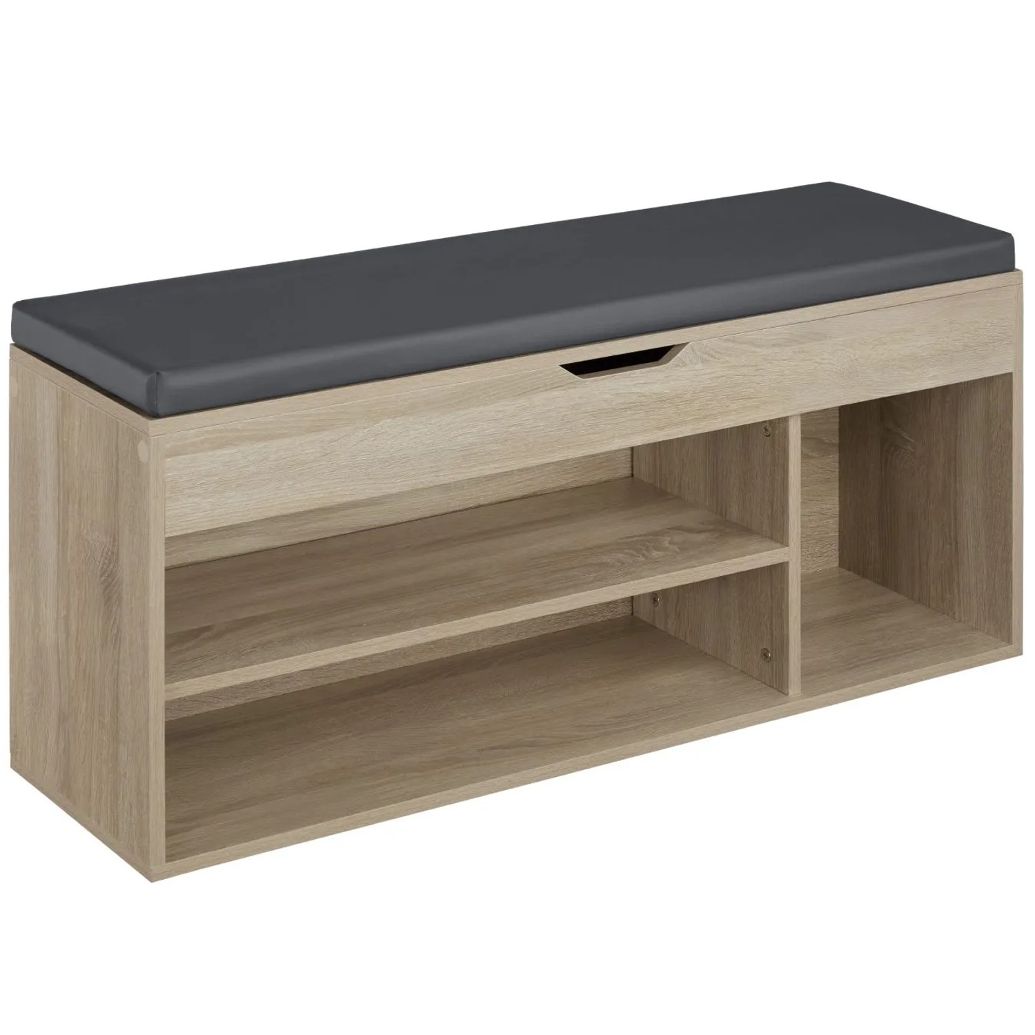 Tectake Schuhbank Natalya Für 9 Paar Schuhe Mit Sitzpolster  104 x 30 x 49 cm Holz Hell  Eiche Sonoma