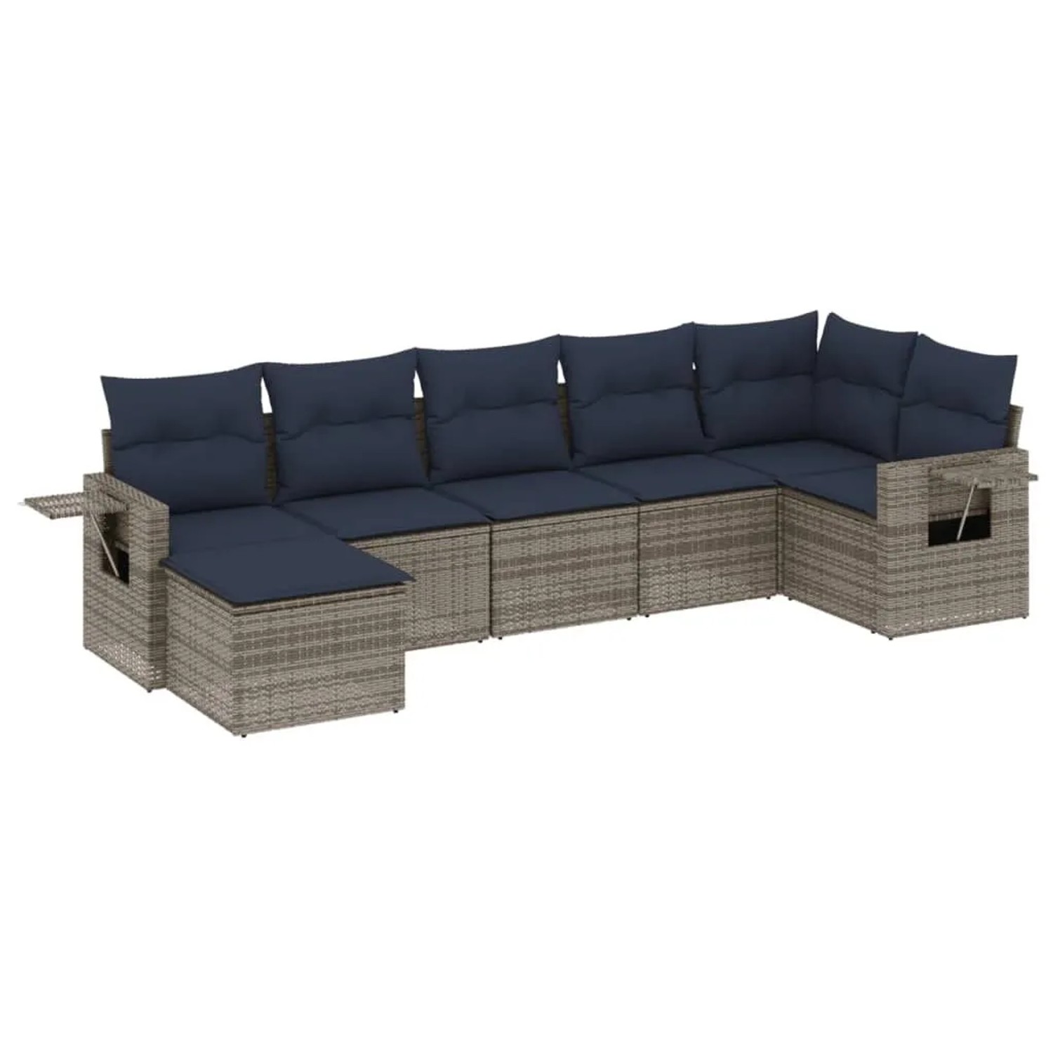 vidaXL 7-Tlg Gartensofa-Set mit Kissen Grau Polyrattan 3220480 günstig online kaufen