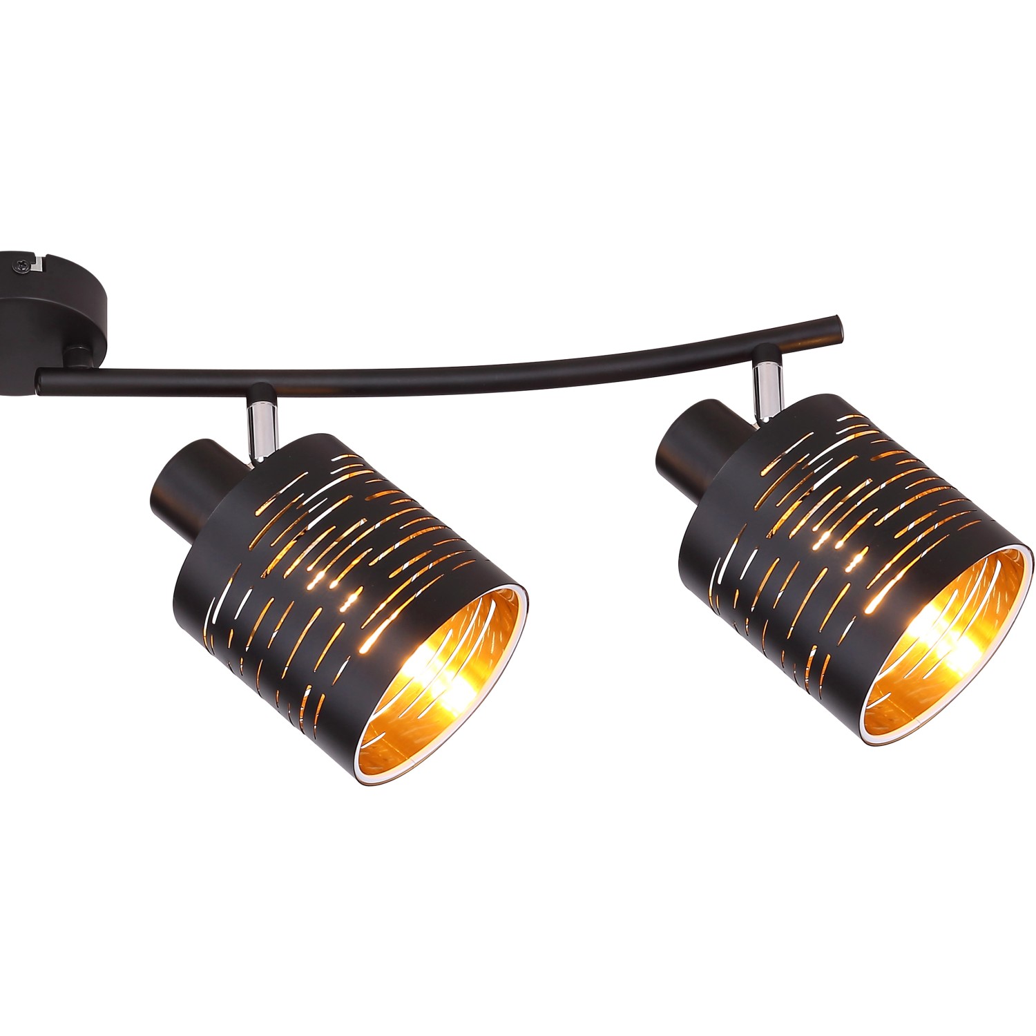 Schwarzer LED-Strahler Tunno mit goldener Innenseite, Dekorstanzungen. Moderner Spot für Innenräume.