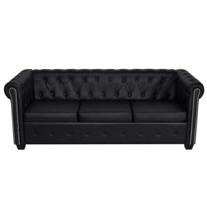 Schwarzes vidaXL Chesterfield Sofa-Set: 2-Sitzer und 3-Sitzer aus Kunstleder.