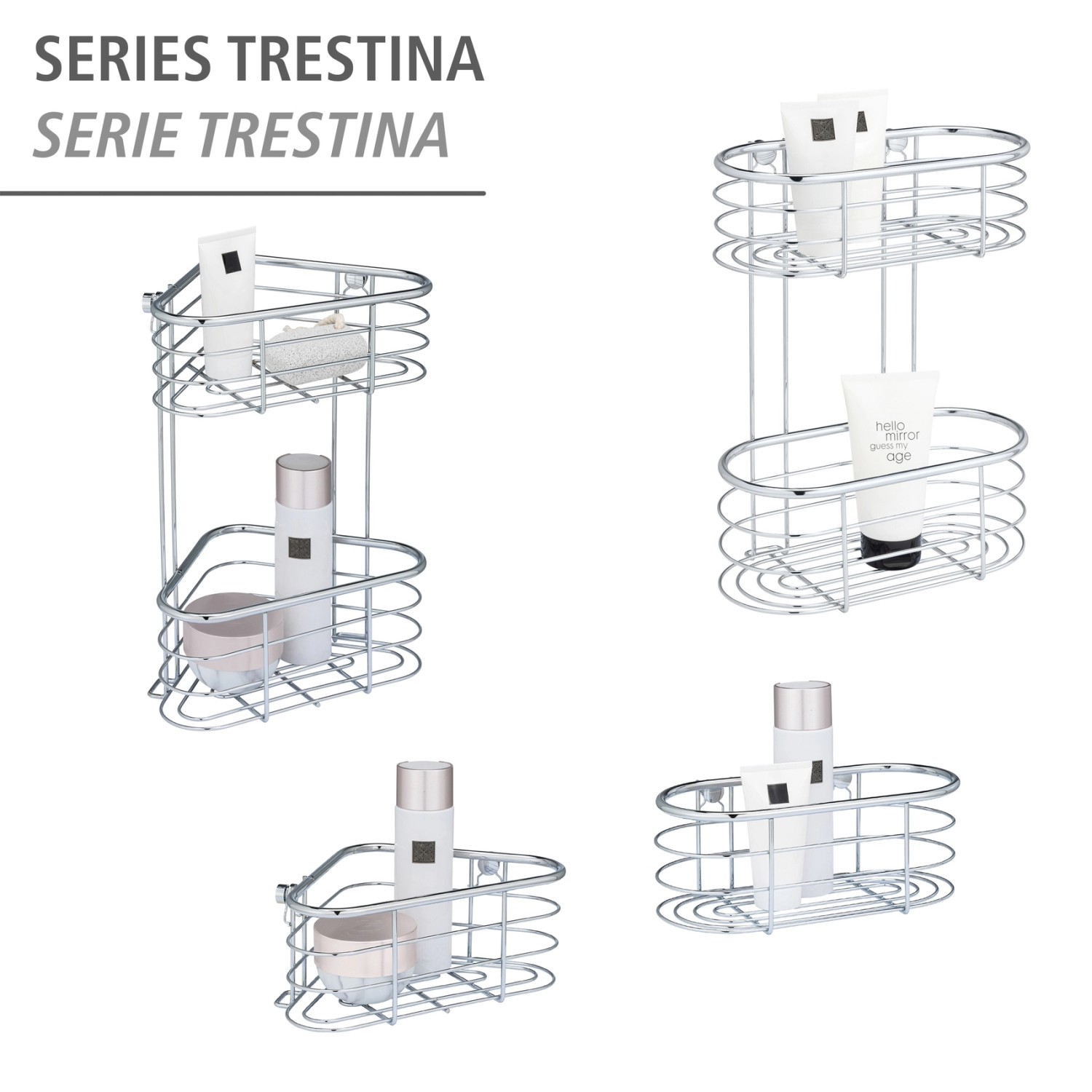 WENKO Eckregal Trestina aus Edelstahl mit 2 Etagen und Draht-Design.