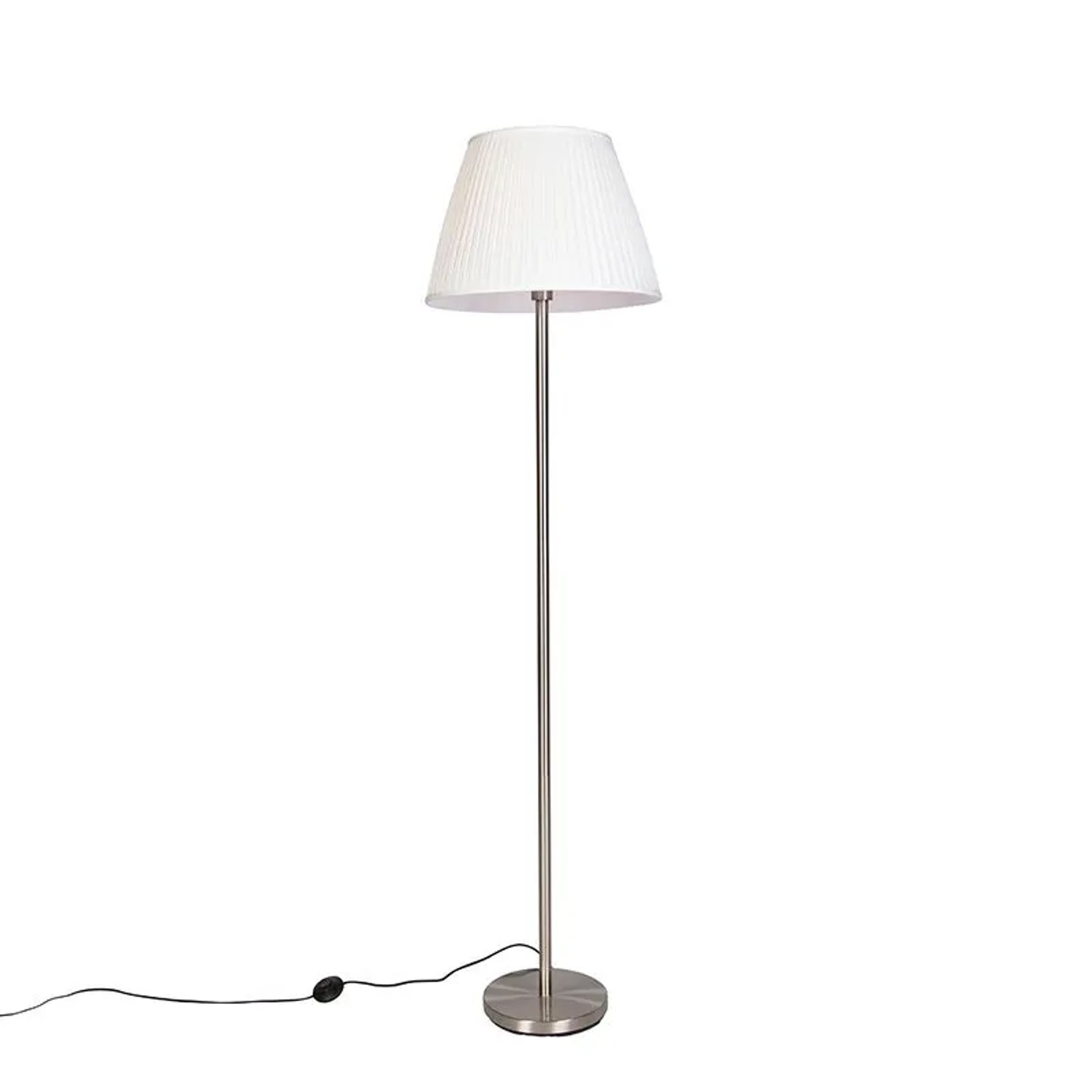 QAZQA Moderne Stehleuchte Stahl mit Weißem Plissee-Schirm 45 cm Simplo