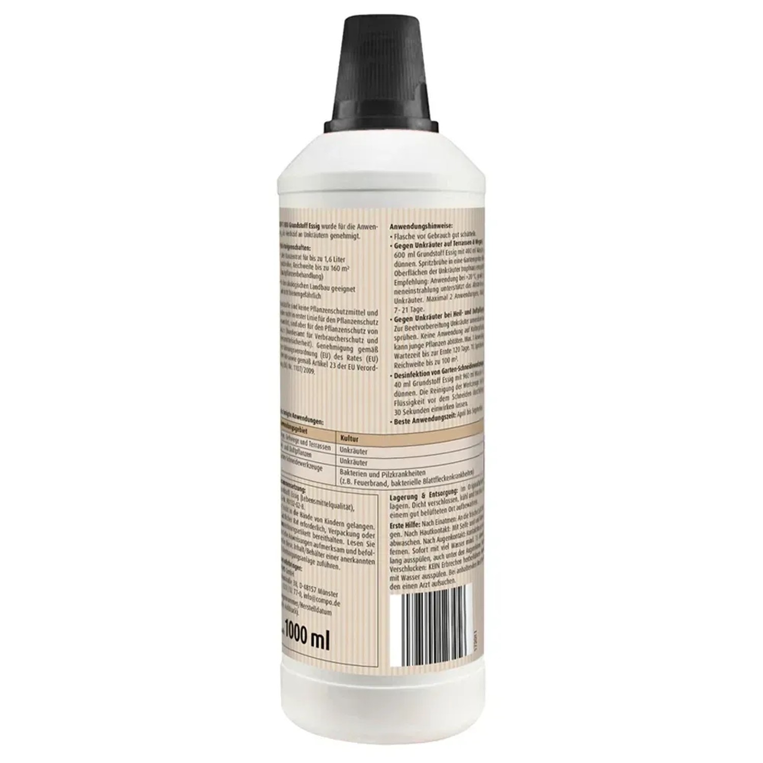 Compo Bio-Grundstoff Essig 1 l Flasche zur Unkrautbeseitigung und Desinfektion.
