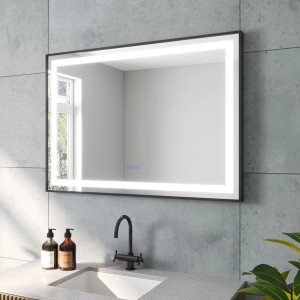 Aquabatos LED Badspiegel 100x70 mit schwarzem Rahmen, dimmbar. Beleuchteter Wandspiegel für das Badezimmer.
