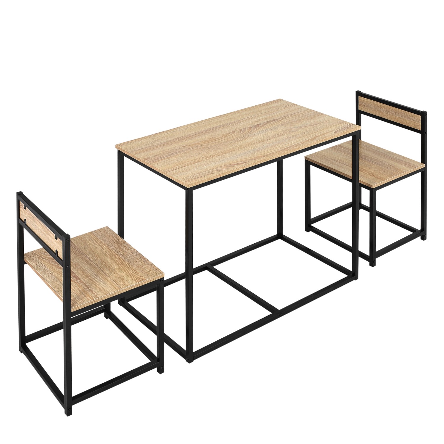 HOMCOM Essgruppe mit 2 Stühlen Spanplatte Metall Eiche 90L x 47B x 76H cm