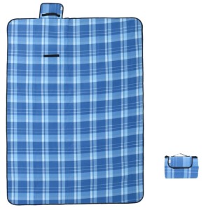 vidaXL Picknickdecke Faltbar Blau Kariert 200x150 cm Samt 4004203
