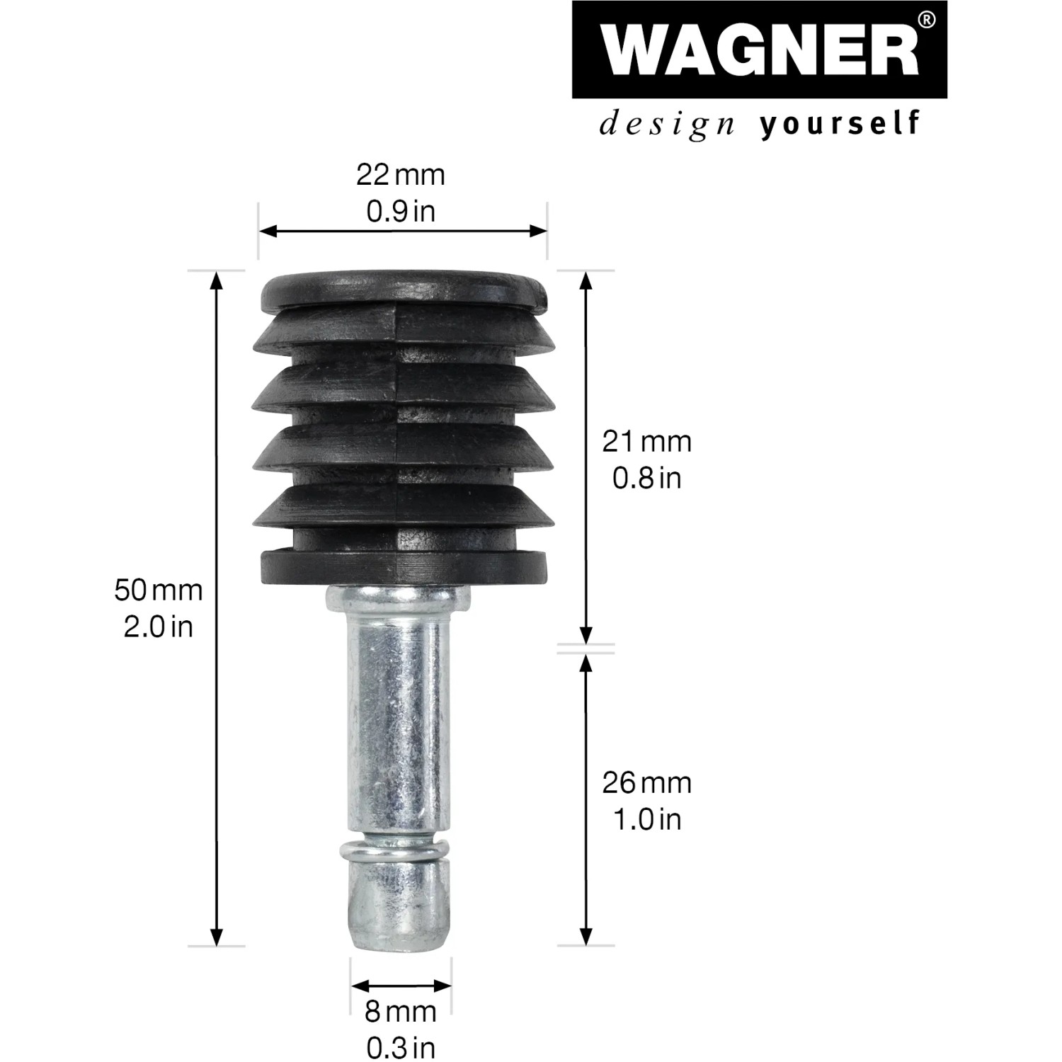 Wagner Rundrohrhülse & Stift (2er-Set) mit Maßangaben. Zubehör für Rollen & Räder.