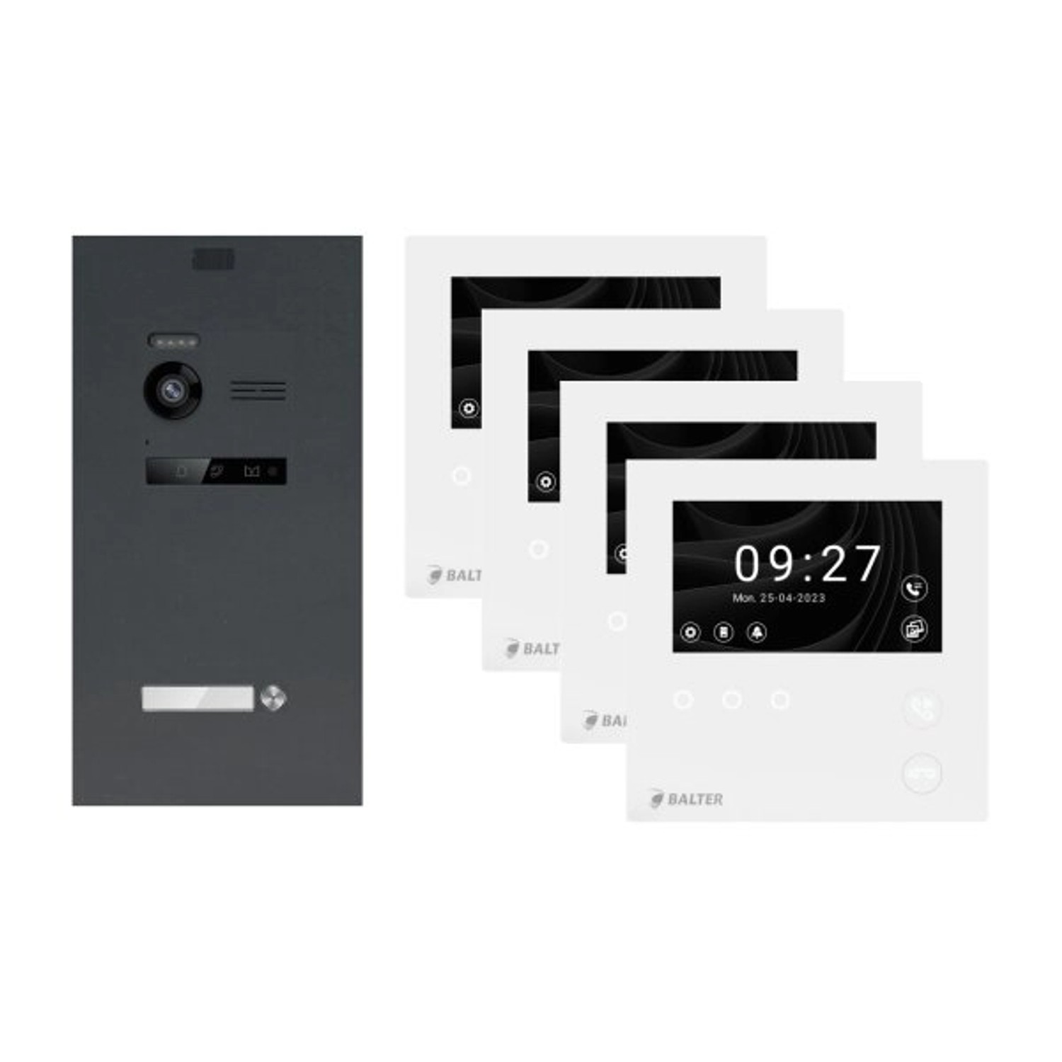 Balter Evo-HD-Mini Video Türsprechanlage Komplettsystem für 1-Familienhaus mit 4x 4,3 Zoll Monitor Anthrazitgrau