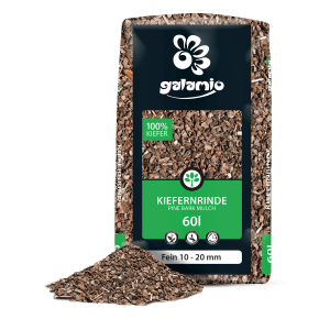 Galamio Kiefernrinde Fein 60l Sack, feiner Rindenmulch für Beet und Garten.