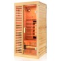 Dewello Infrarotkabine Hamlin aus Hemlock-Holz mit Glastür und Innenleben.