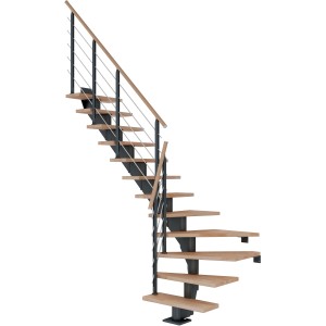 Dolle Mittelholmtreppe Hamburg, Buche Anthrazit, 1/4 gewendelt, mit Geländer.