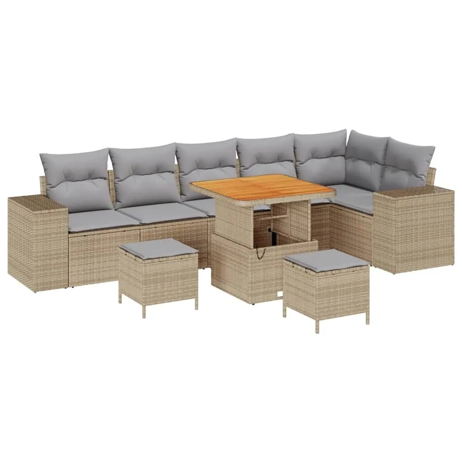 vidaXL Gartensofa-Set mit Kissen 9 Stk Beige und Hellgrau Poly-Rattan 33639 günstig online kaufen
