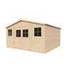 Timbela Gartenhaus M330+M330G, 15,84 m², Holz natur, mit Fenstern und Boden.