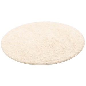 Runder, creme-farbener Hochflor Teppich Milano, 100x100cm. Weicher Langflor Teppich für Wohnräume.