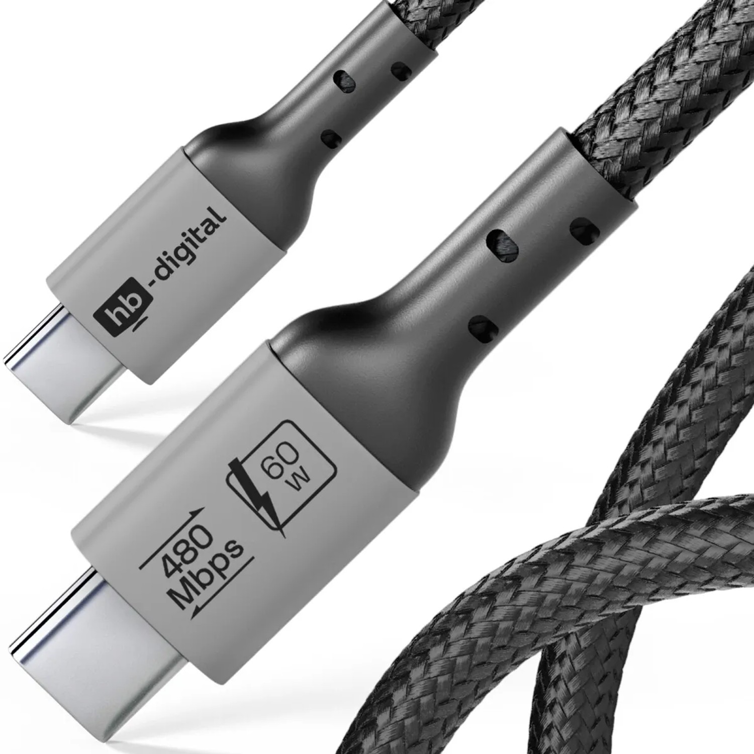 hb-digital 1m USB-C auf USB-C Kabel 240W 80Gbps USB-4 Schwarz