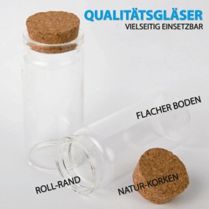 Bestlivings Glasfläschchen mit Korken, 10ml, 24er Pack. Kleine, leere Glasbehälter für z.B. Gewürze.