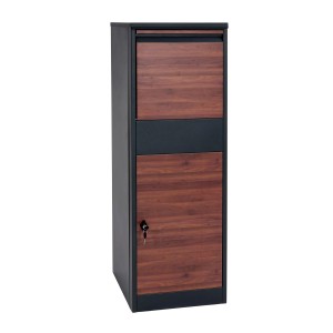 Anthrazitfarbener Paketkasten in Holzoptik XL mit Schloss für große Pakete.