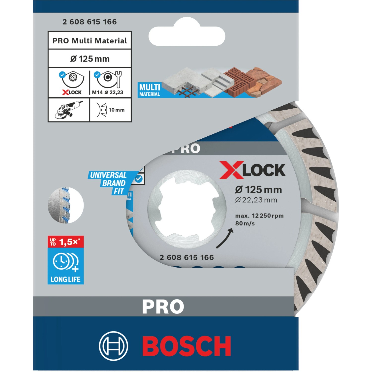 Bosch X-Lock Diamanttrennscheibe Standard for Universal Ø 125 mm in Verpackung. Silberne Scheibe für Winkelschleifer.