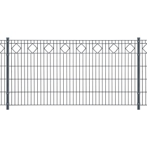 Anthrazitfarbenes Metallzaun-Set Valencia, 100 cm hoch, 14 m lang, mit Rautenornamenten.