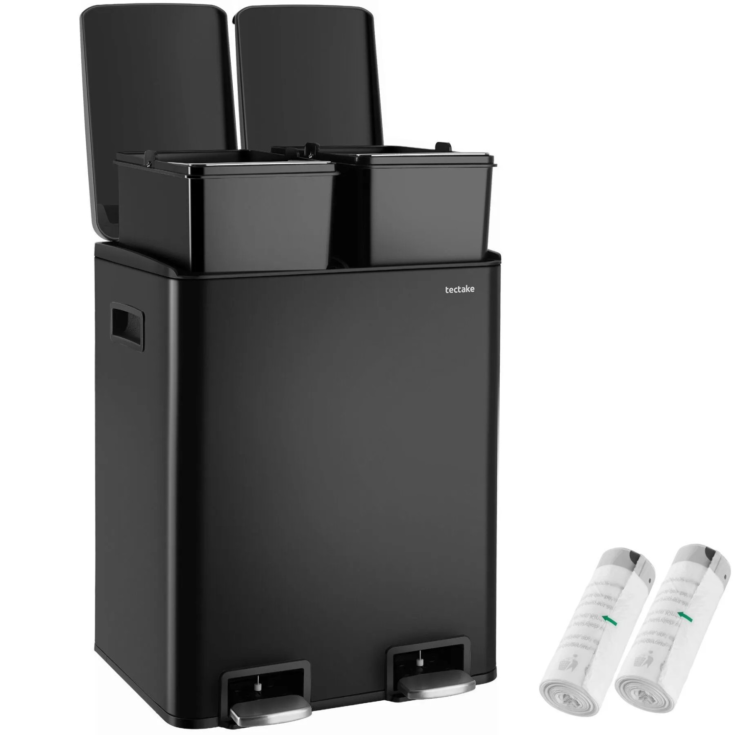 Tectake Mülleimer Pull 2 Kammer System  Je 15 L Mit Fußpedalen 2 x 15 L 34 5 x 40 5 x 50 cm Schwarz