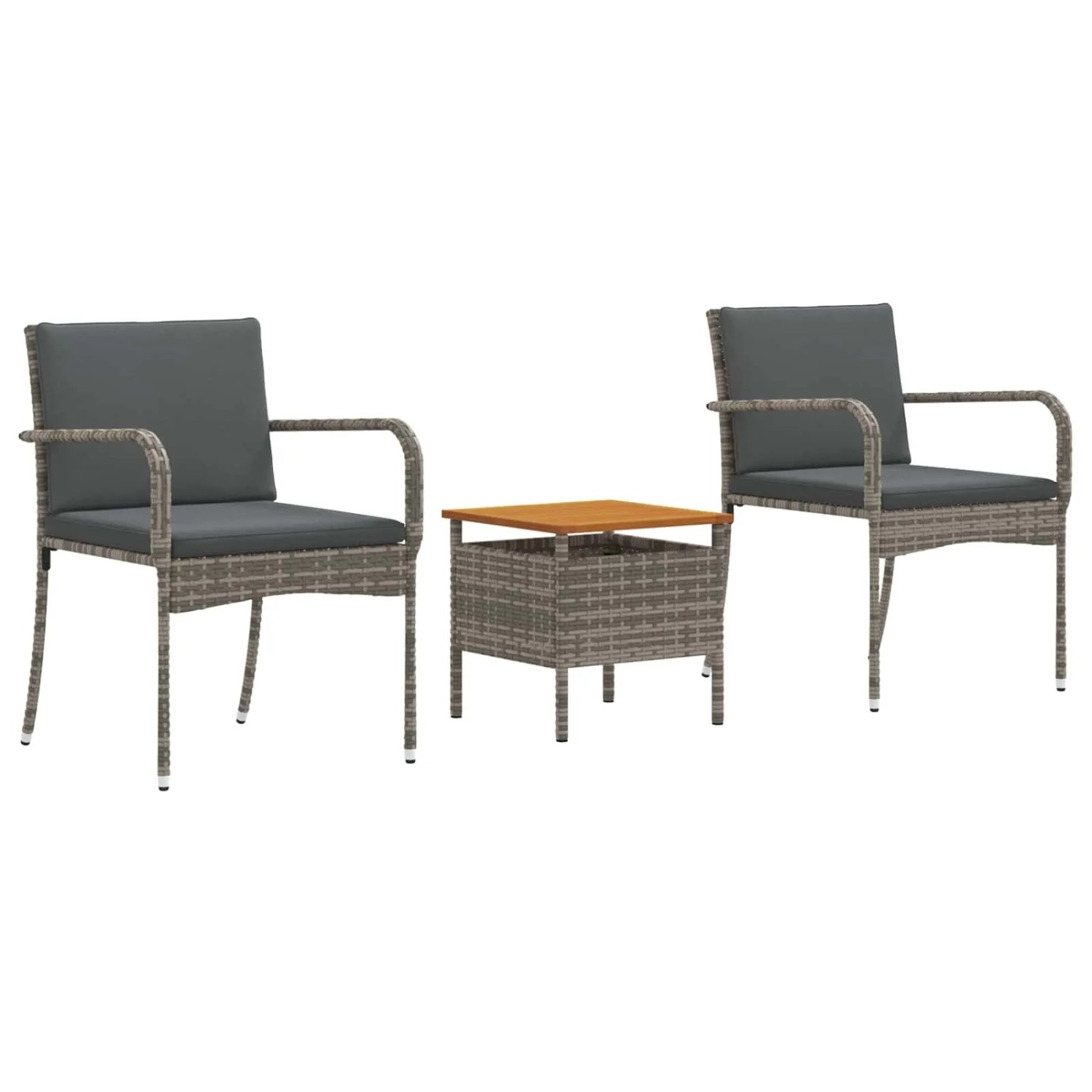 vidaXL Garten Bistro Set mit Kissen 3 Teilig Grau Poly-Rattan 42025110