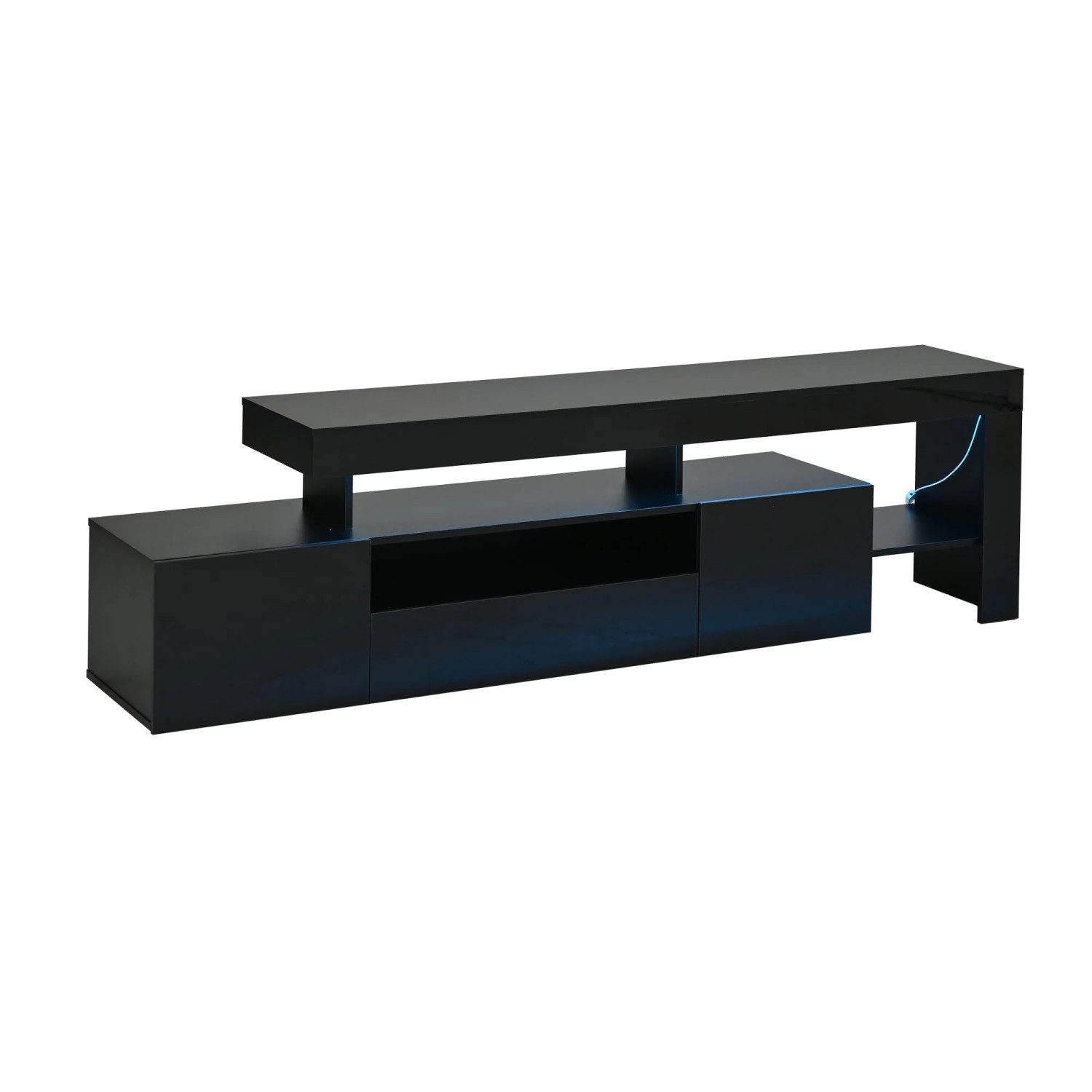 ModernLuxe TV Lowboard Hochglanz mit Led Beleuchtung 3 Türen Spanplatte Schwarz