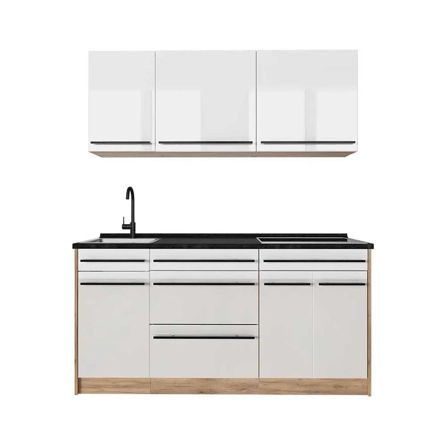 Vicco Singleküche R-Line Weiß Hochglanz/Goldkraft Eiche 160 x 82 Arbeitsplatte Anthrazit Art Nr 66170