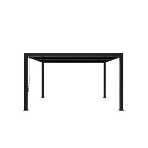 Schwarze Sojag Pergola Milo 1012 mit Lamellendach, Stahlkonstruktion, 365,5x297,5x224,6 cm.