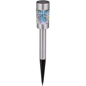 OBI LIGHTING Solarspieß aus Edelstahl mit Mosaik-Design in Silber für den Garten.