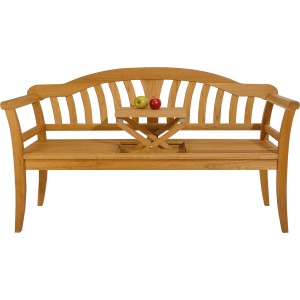 Honigbraune Landhausbank Usedom mit Tisch, Eichenholz, FSC-zertifiziert. Gartenbank mit integriertem Picknicktisch.