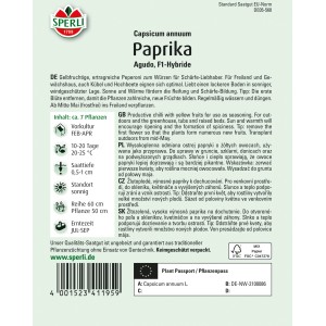 Sperli Paprika Agudo F1-Hybride Samenpackung, gelbe Peperoni für Garten & Gewächshaus.