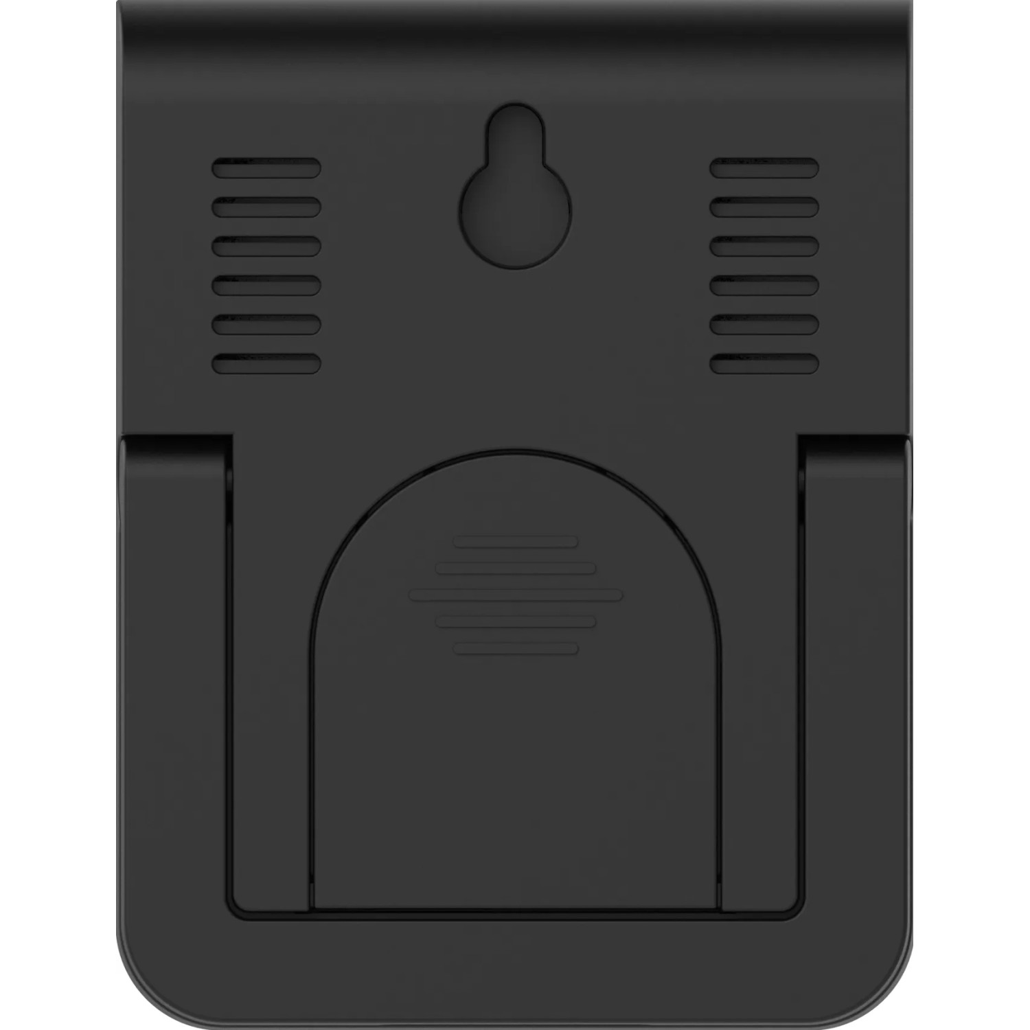Rückseite des schwarzen BRESSER Thermo- und Hygrometer 3er-Sets mit Standfuß und Aufhängung.