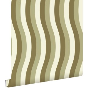 ESTAhome Vliestapete mit wellenförmigen Streifen in Grün, 50x900 cm.