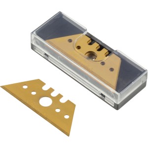 wolfcraft Trapezklingen, TIN-beschichtet, 5 Stück in Aufbewahrungsbox. Profi-Messer Zubehör.