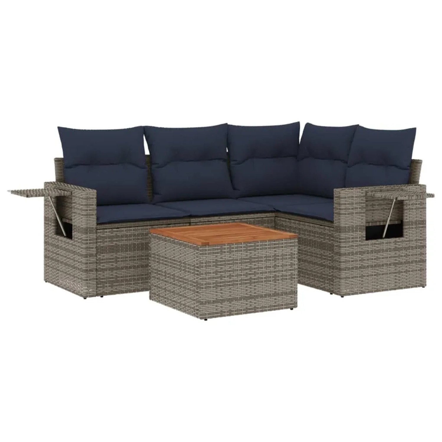 vidaXL 5-Tlg Gartensofa-Set mit Kissen Grau Polyrattan 3224549 günstig online kaufen
