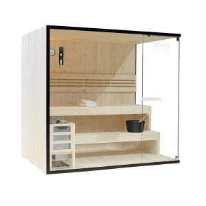 Home Deluxe Sauna SHADOW XL für 5 Personen, Fichtenholz, mit Glasfront und Saunaofen.