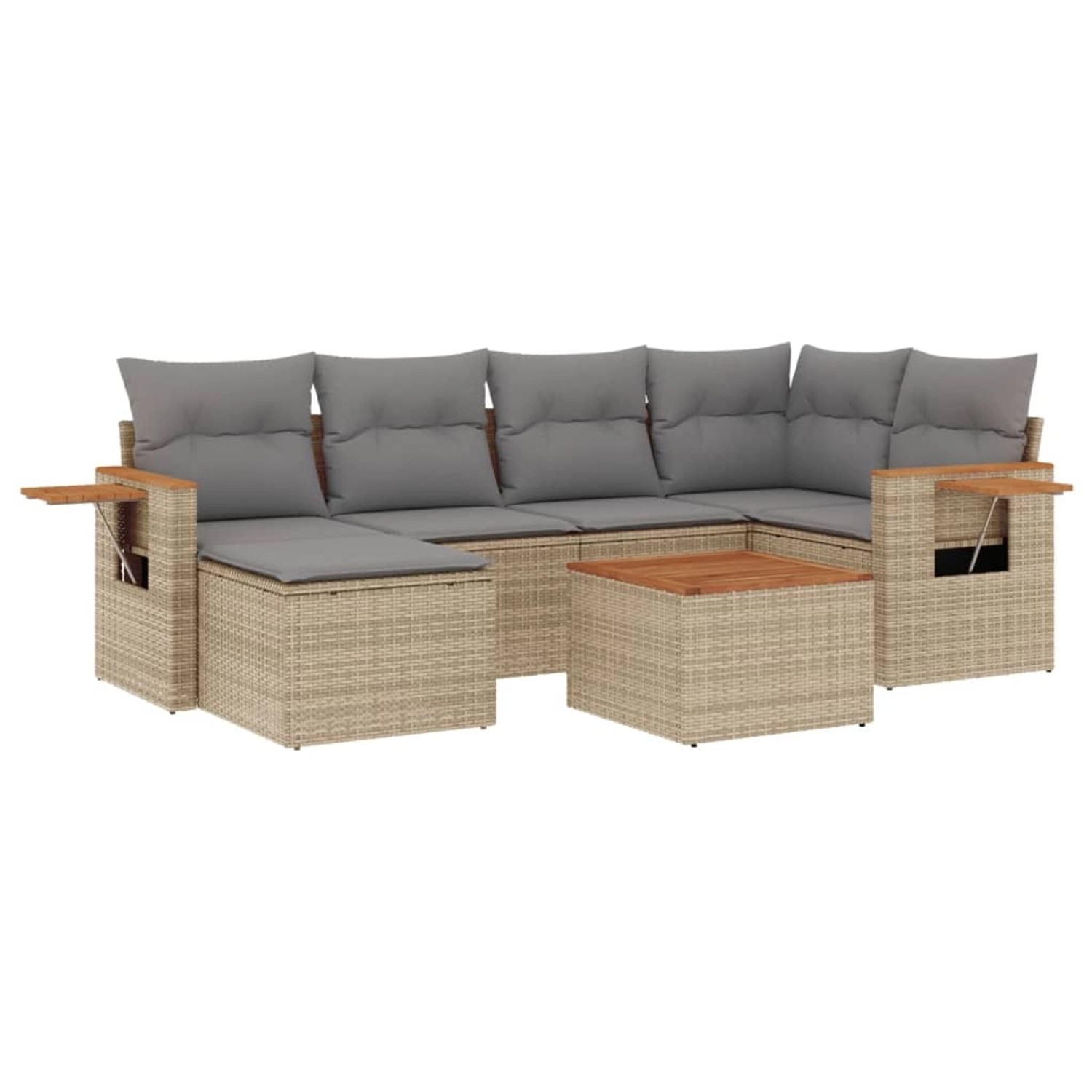 vidaXL 7-Tlg Garten-Sofagarnitur mit Kissen Beige Poly Rattan 3227025 günstig online kaufen