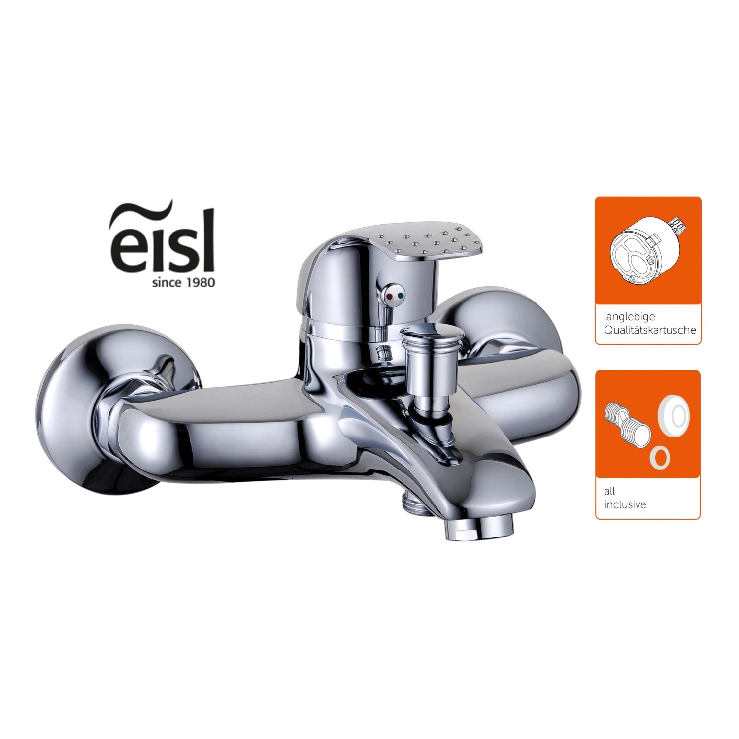 Eisl ROMA Wannenarmatur in Chrom: Einhebelmischer mit Brauseanschluss für die Badewanne.