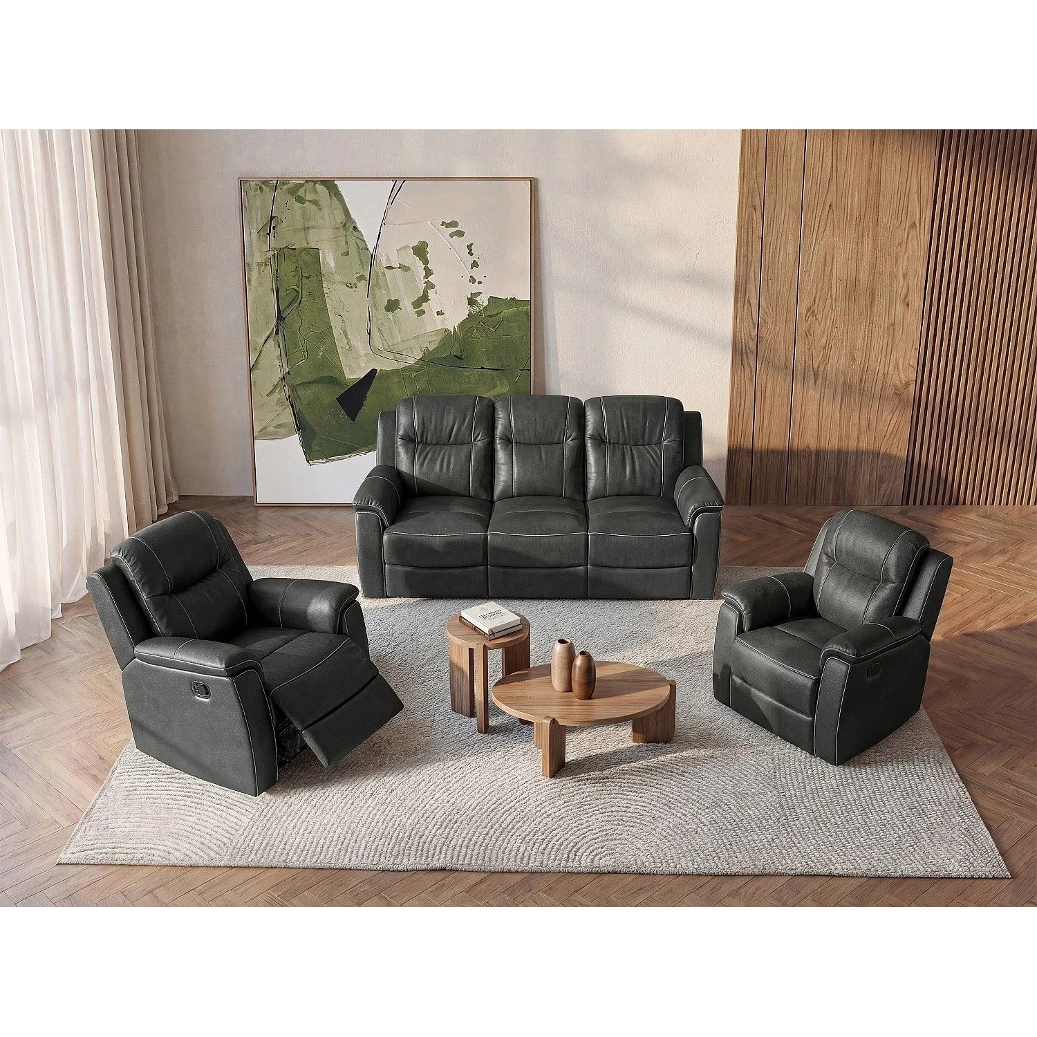 Vente-unique Couchgarnitur Mit Sessel Evasion Anthrazitgrau 205 cm  95 cm