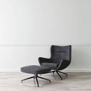 Bricoflor Silber Tapetenbordüre im Raum, grauer Sessel und Hocker vor weißer Wand.
