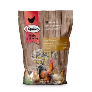 Quiko Hobby Farming Mini Popcorn 500g für Hühner, naturbelassener Snack im wiederverschließbaren Beutel.