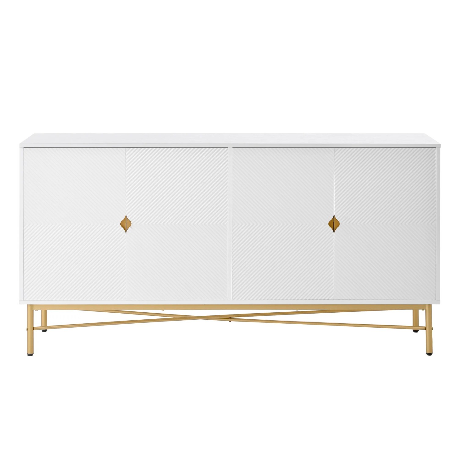 okwish Sideboard mit 4 Türen Goldenen Griffen Wohnzimmer 160x82x40cm Weiß